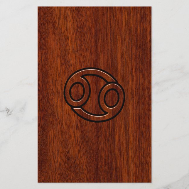 Krebs Zodiac Symbol auf Mahogany-Holzstil Briefpapier (Vorderseite)