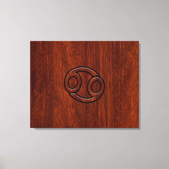 Krebs Zodiac Symbol auf Mahogany-Holzstil Leinwanddruck (Vorderseite)