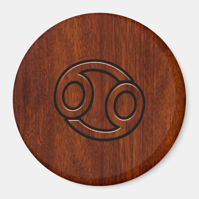 Krebs Zodiac Symbol auf Mahogany-Holzstil Magnet (Vorne)