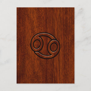 Krebs Zodiac Symbol auf Mahogany-Holzstil Postkarte