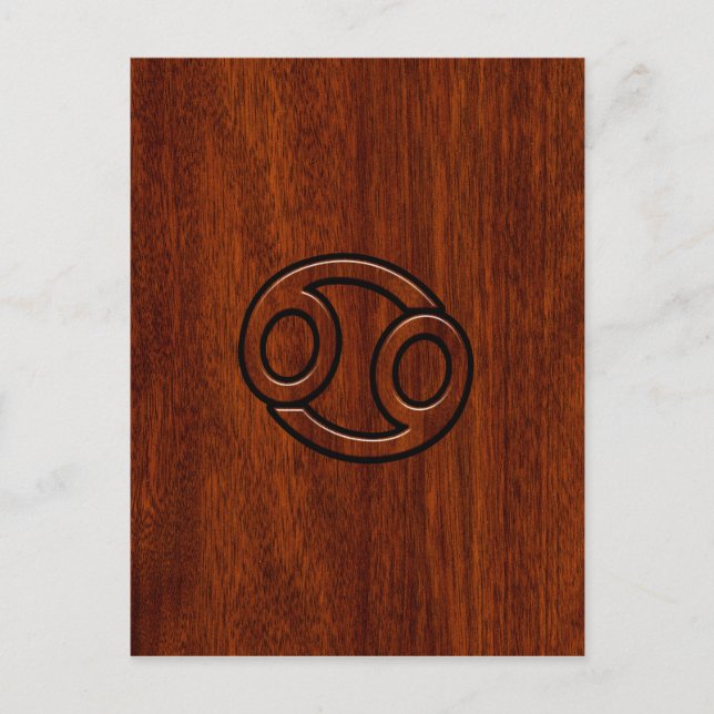 Krebs Zodiac Symbol auf Mahogany-Holzstil Postkarte (Vorderseite)