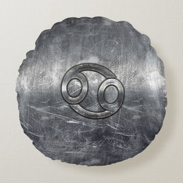 Krebs-Zodiac-Symbol im Industriestil Rundes Kissen (Vorderseite)