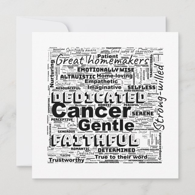 Krebs Zodiac Word Cloud Inspiration Einladung (Vorderseite)