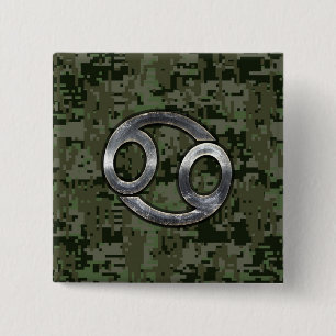 Krebs Zodiac-Zeichen auf grüner digitaler Camoufla Button