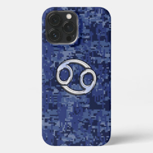 Krebs Zodiac-Zeichen auf Navy Blue-Camouflage iPhone 13 Pro Max Hülle