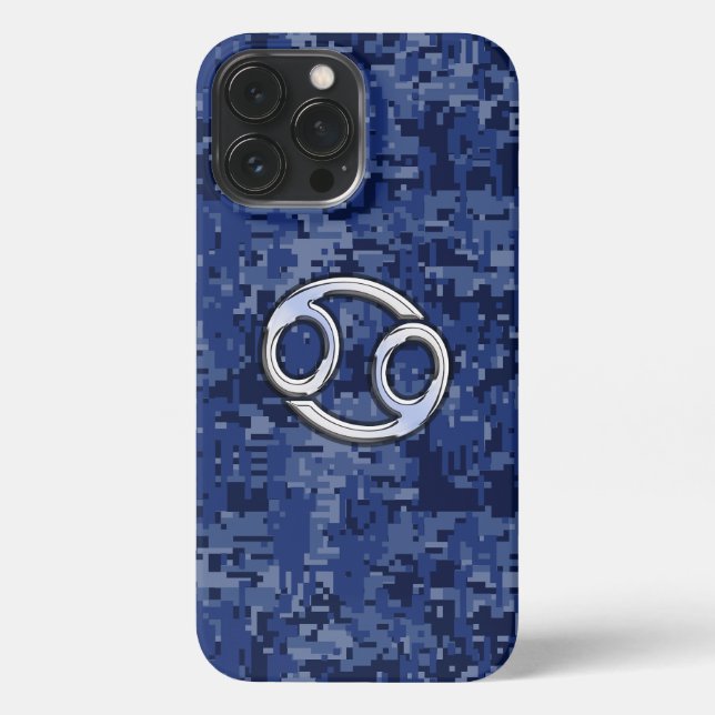 Krebs Zodiac-Zeichen auf Navy Blue-Camouflage iPhone Hülle (Rückseite)
