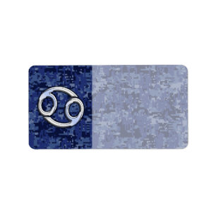 Krebs Zodiac-Zeichen auf Navy Blue Digital-Camoufl Adressaufkleber