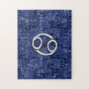 Krebs Zodiac-Zeichen auf Navy Blue Digital-Camoufl Puzzle