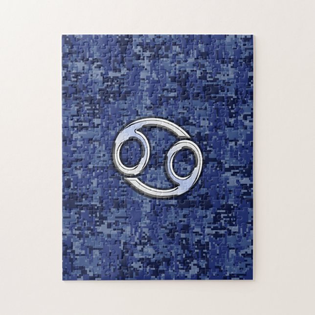 Krebs Zodiac-Zeichen auf Navy Blue Digital-Camoufl Puzzle (Vertikal)