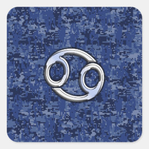 Krebs Zodiac-Zeichen auf Navy Blue Digital-Camoufl Quadratischer Aufkleber