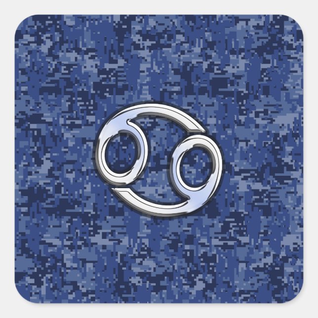 Krebs Zodiac-Zeichen auf Navy Blue Digital-Camoufl Quadratischer Aufkleber (Vorderseite)
