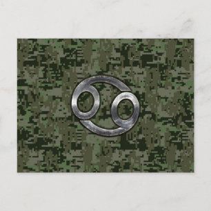 Krebs-Zodiac-Zeichen auf Olive Green Digital-Camou Postkarte