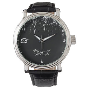 Krebs Zodiac-Zeichen Drilling Glitzer Rain Sequins Armbanduhr