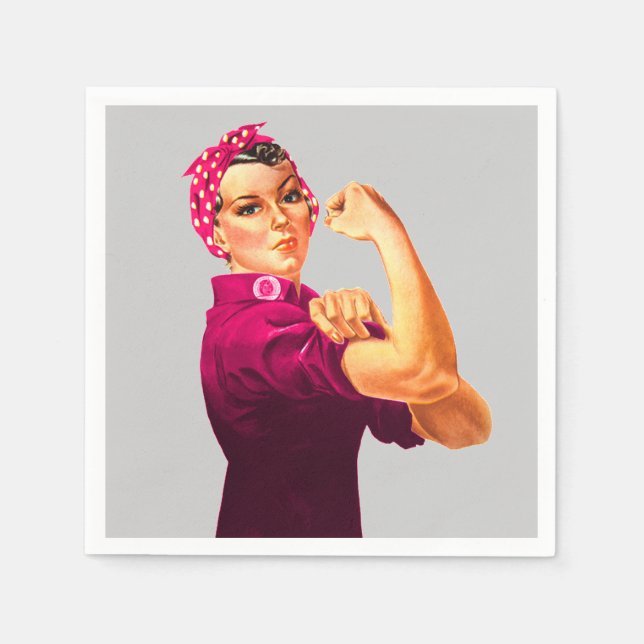 Krebsbewusstsein Rosie The Riveter Serviette (Vorderseite)