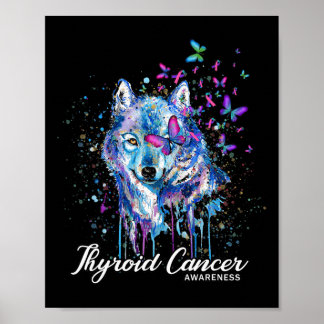 Krebsbewusstsein Wolf Aquamarin Pink Blue Ribbon Poster