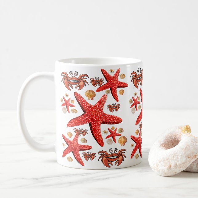 Krebse, Starfish Weiße Tasse (Mit Donut)