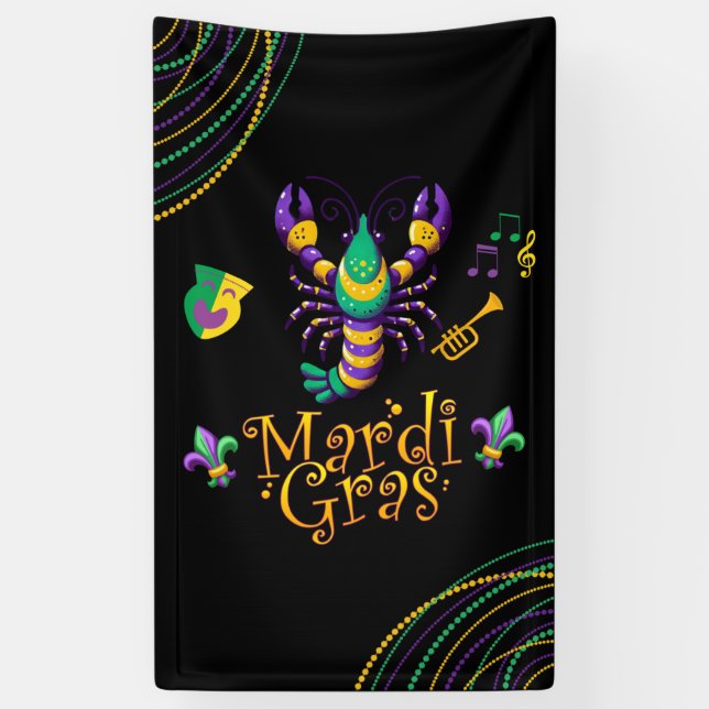 Krebse/Trompete/Maske/Lilie Mardi Gras Banner (Vertikal)