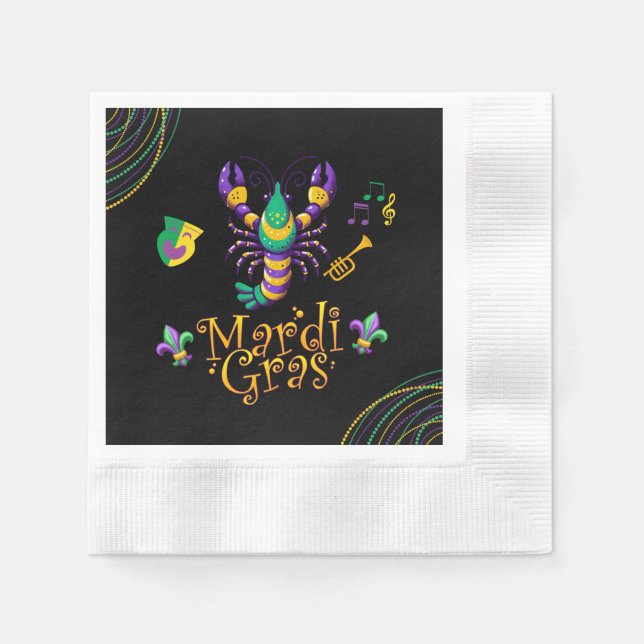 Krebse/Trompete/Maske/Lilie Mardi Gras Serviette (Vorderseite)