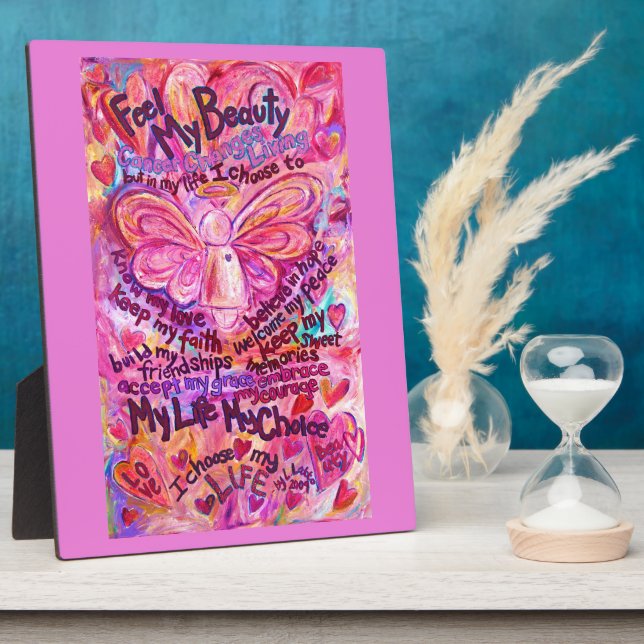 Krebsgedicht Pink Angel Affirmation Art Plaque Fotoplatte (Seite)
