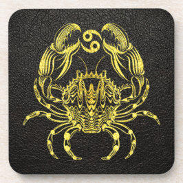 Krebsgold auf Leder Getränkeuntersetzer
