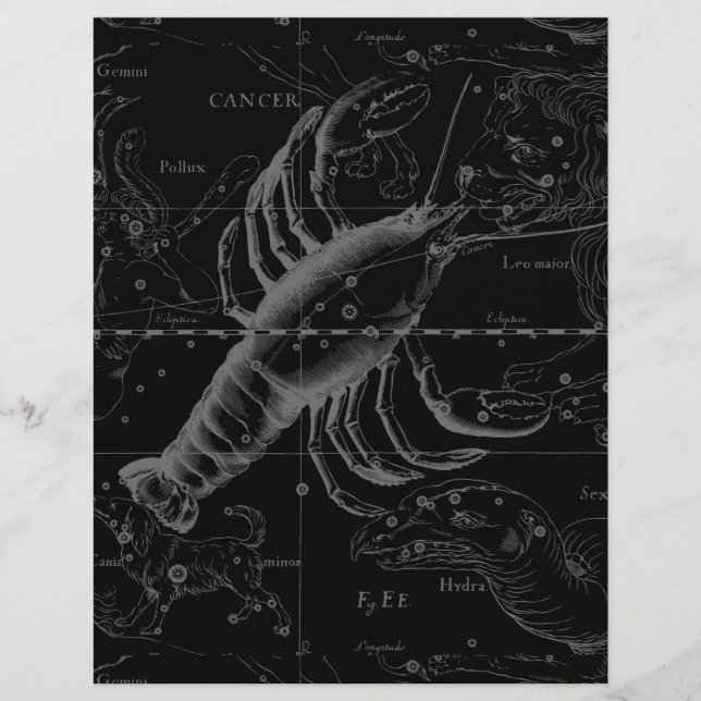 Krebskonstellation Hevelius 1690 auf schwarz (Vorderseite)