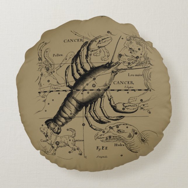 Krebskonstellation von Hevelius um 1690 Rundes Kissen (Rückseite)