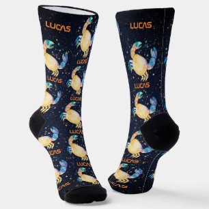 Krebskonstellation Zodiac Watercolor Star Galaxy Socken