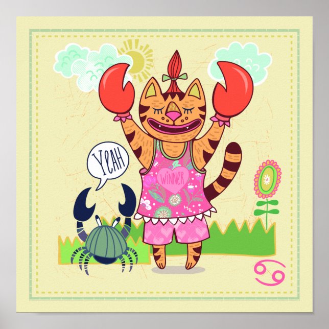 Krebskranke Katze Zodiac Kinderzimmer Print Poster (Vorne)