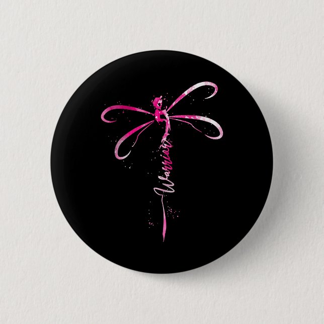 Krebskrieger Brustkrebs-Bewusstseinsdragonfly Button (Vorderseite)