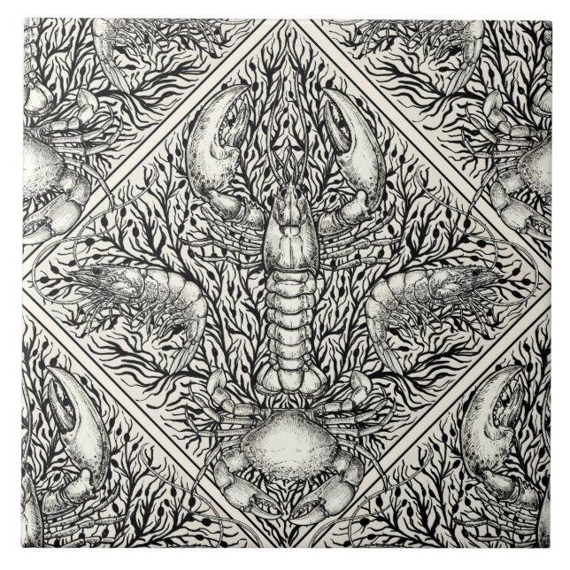 Krebstiere in schwarz und naturweiß fliese (Vorderseite)