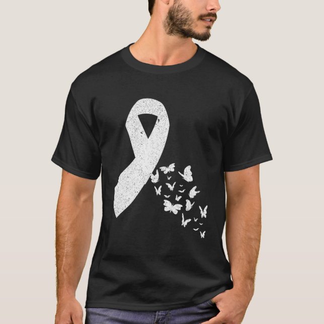 Krebsüberlebung Butterfly Weißer Ribbon Lungenkreb T-Shirt (Vorderseite)