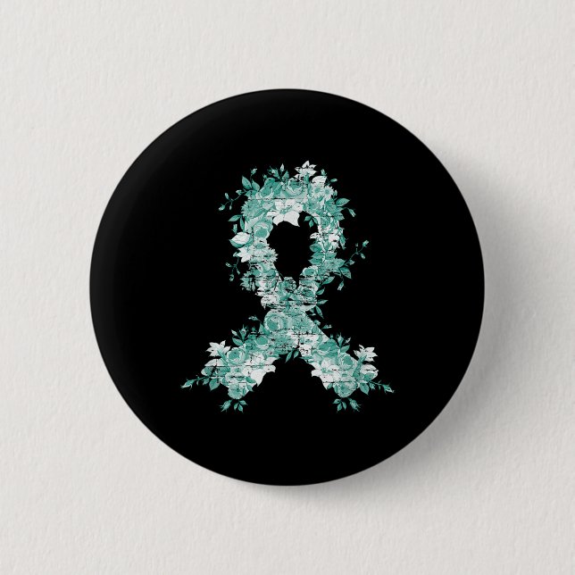 Krebsüberlebung Geschenk Aquamarine Ribbon Ovarial Button (Vorderseite)