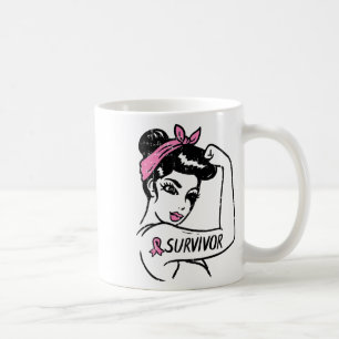 Krebsüberlebung Rosie Riveter Pink Awareness Women Kaffeetasse