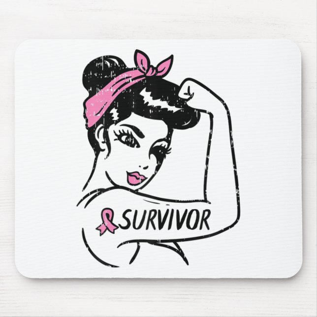 Krebsüberlebung Rosie Riveter Pink Awareness Women Mousepad (Vorne)