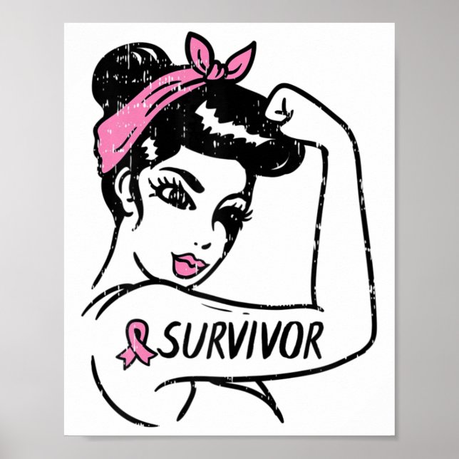 Krebsüberlebung Rosie Riveter Pink Awareness Women Poster (Vorne)