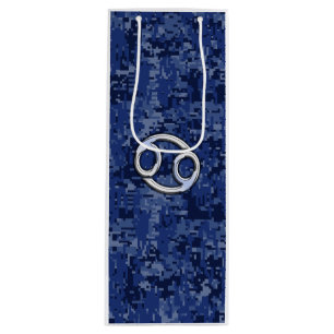 Krebszeichen auf Navy Blue Digital Camouflage Geschenktüte Für Weinflaschen
