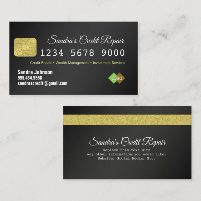 Kreditkarte Black and Gold Glitzer Business Card Visitenkarte (Vorne/Hinten)