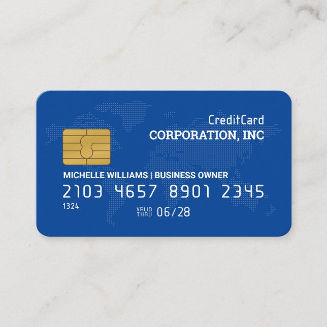 Kreditkarte | Blau | Weltkarte Visitenkarte (Vorderseite)