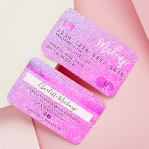 Kreditkarte chic pink Glitzer Make-up Haar Monogra Visitenkarte