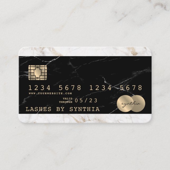 Kreditkarte Gold aus schwarzem Marmor Visitenkarte (Vorderseite)