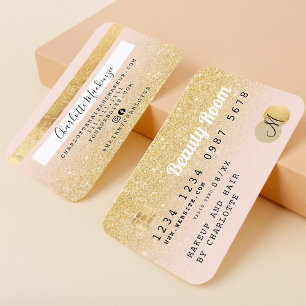 Kreditkarte Gold Glitzer Beauty Pink Monogramm Visitenkarte
