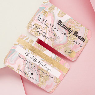 Kreditkarte Gold Marmor rosa Beauty Monogramm Visitenkarte