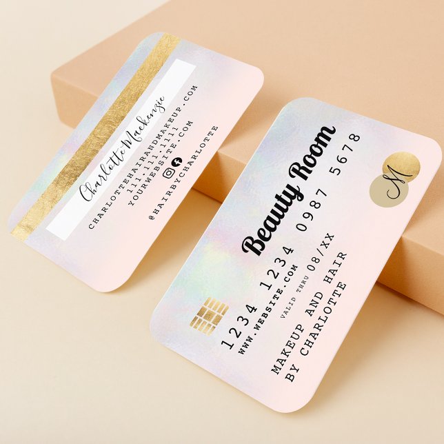 Kreditkarte holografische ombre beauty monogram visitenkarte (Von Creator hochgeladen)