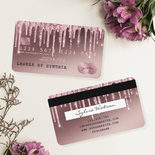 Kreditkarte im Roségold-Stil mit tropfendem Gold Visitenkarte
