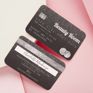 Kreditkarte Schönheit schwarzer Glitzer Monogramm Visitenkarte