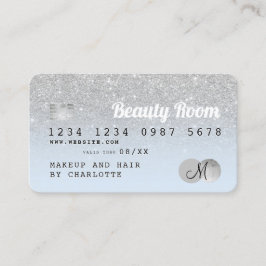 Kreditkarte Silber Glitzer Schönblauer Monogramm Visitenkarte