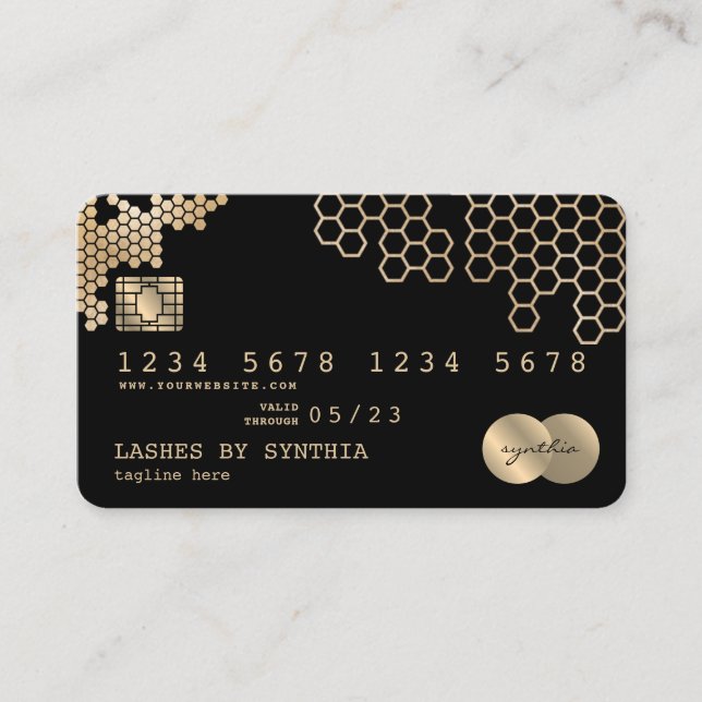 Kreditkarte Stilvoll goldene Wabenkraube weiblich Visitenkarte (Vorderseite)
