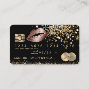 Kreditkarte Styling Glitzer Gold Lips Visitenkarte
