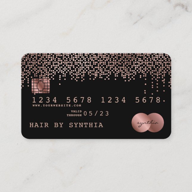 Kreditkartenstyling Rose Gold Confetti Visitenkarte (Vorderseite)