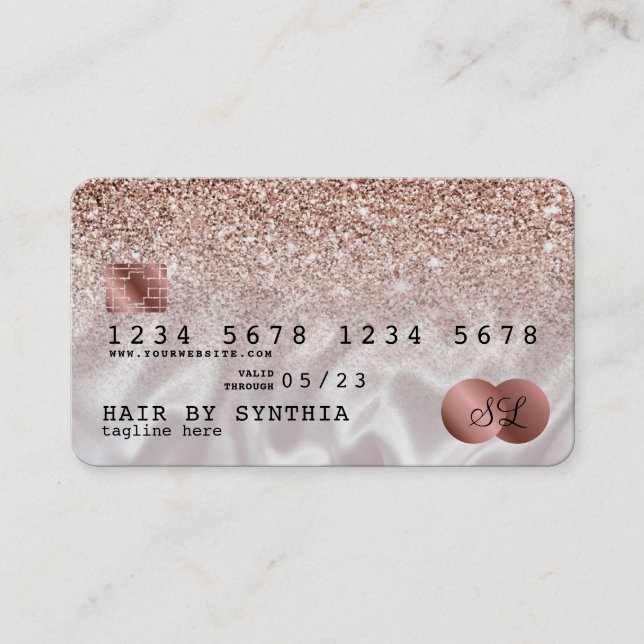 Kreditkartenstyling Rose Gold Glitzer Visitenkarte (Vorderseite)